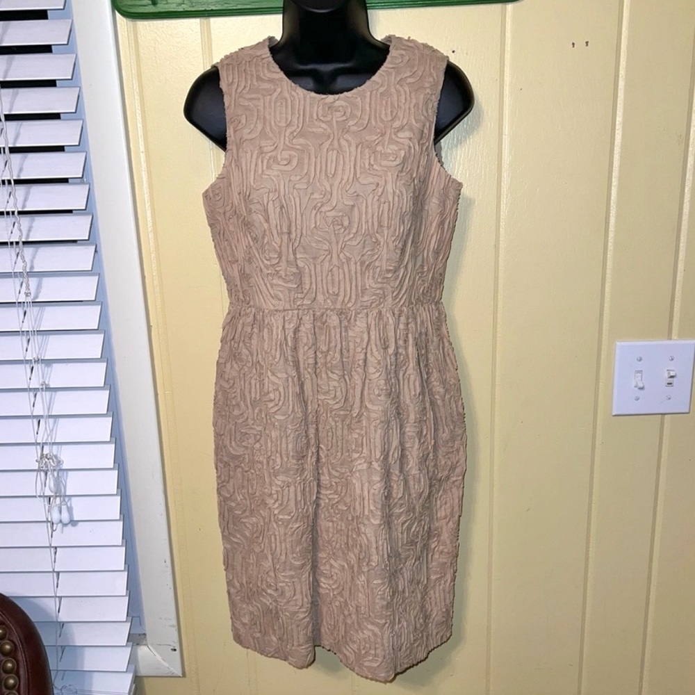 Talbots Textured Brown Tan Sleeveless Midi Zipper Neck Dress Size 6 Petite